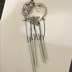 GANZ Silver Floral Heart Wind Chime with Roses Pewter